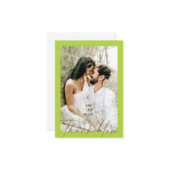 Couple Photo Chartreuse Wedding Blank Thank You (Front/Back In Situ)