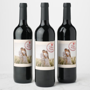 Couple photo Chinese wedding stamp logo Wine Label