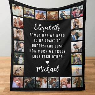 Couple Photo Collage Black Fleece Blanket