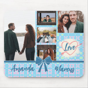 Couple Photo Collage Love Blue Pattern Mouse Mat