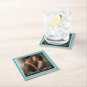 Couple Photo & Custom Name Paper Coaster Set
