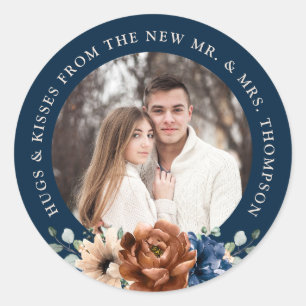 Couple photo customisable wedding thank you favour classic round sticker