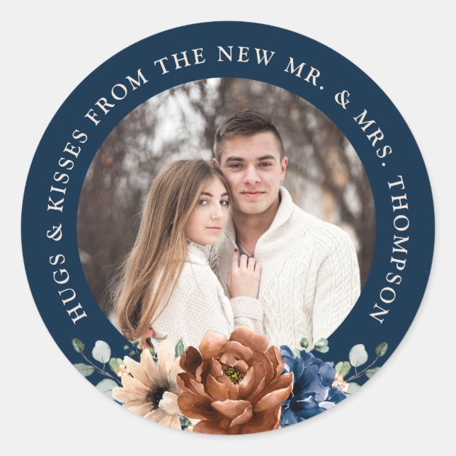 Couple photo customisable wedding thank you favour classic round sticker (Front)