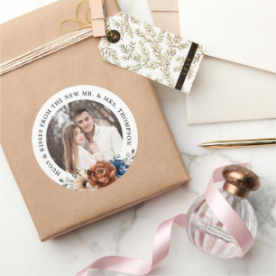 Couple photo customisable wedding thank you favour classic round sticker