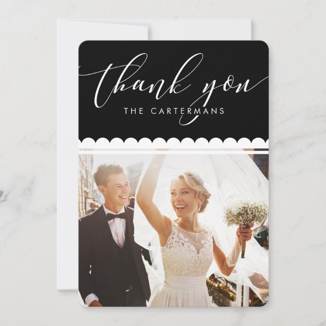 COUPLE PHOTO cute elegant scallop black white Holiday Card (Front)