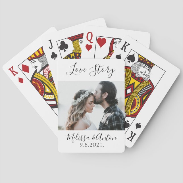Couple Photo Date Wedding Gift Playing Cards (Back)
