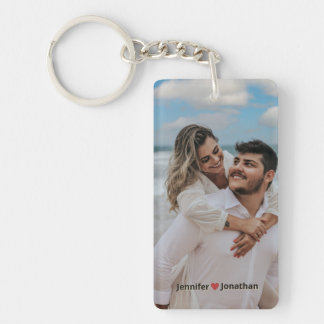 Couple Photo Glitter Silver Heart  Navy Blue Names Key Ring