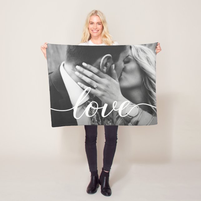 Couple Photo handlettering Love Personalised Fleece Blanket (In Situ)
