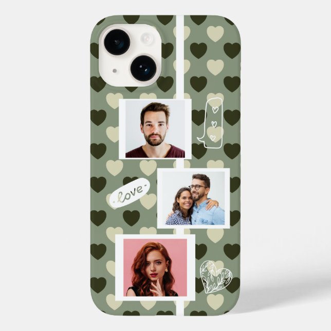 Couple Photo Love Green Hearts Pattern Editable Case-Mate iPhone Case (Back)
