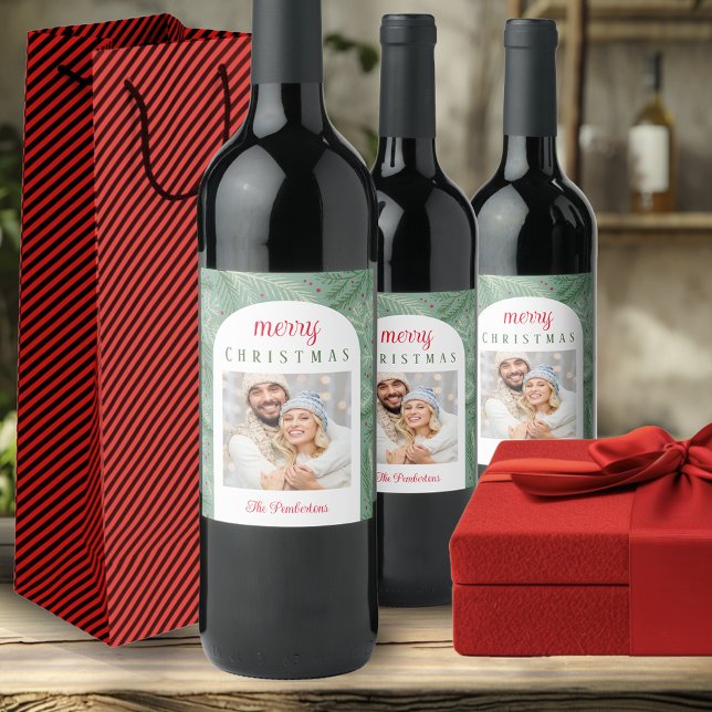 couple Photo Merry Christmas  Wine Label (Creator Uploaded)