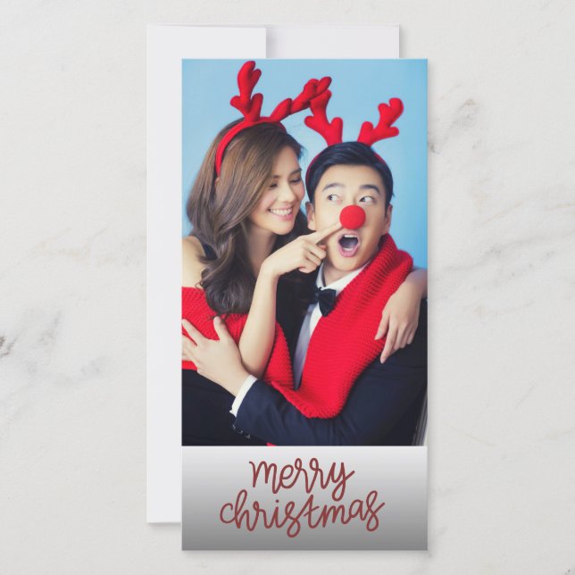 Couple Photo Merry Christmas with Custom Back Text Holiday Card (Front)