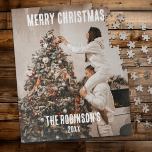 Couple Photo Minimalist Christmas Keepsake Jigsaw Puzzle