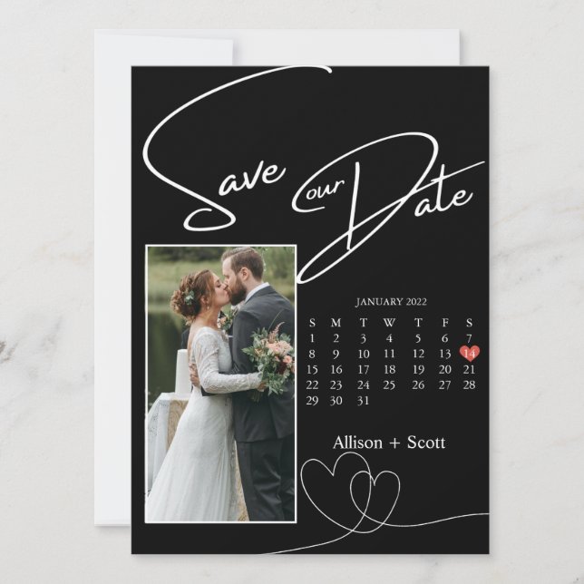 Couple Photo Modern Script Calendar Save The Date  (Front)