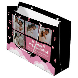 Couple Photo Modern Valentine's Day Black Large Gift Bag