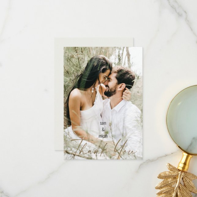 Couple Photo & Names Wedding Cream Blank Thank You (Front/Back In Situ)