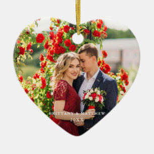 Couple Photo Names Year Heart Ceramic Tree Decoration