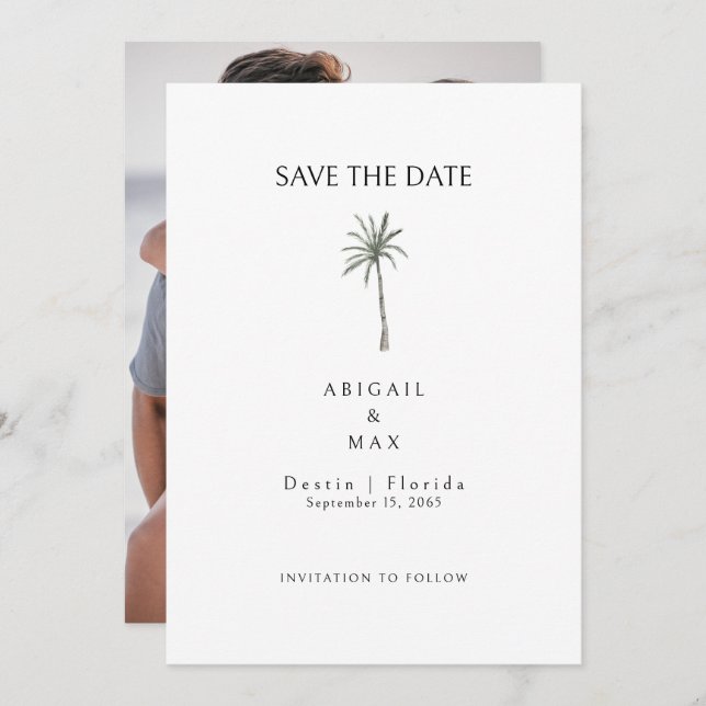 Couple Photo Palm Tree Save the Date (Front/Back)