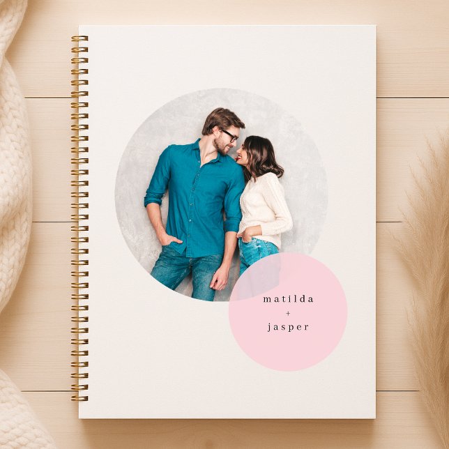 Couple Photo Pink Circle Modern Minimalist White Planner (Creator Uploaded)