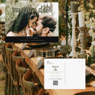 Couple Photo Sage Modern Save the Date Announcement Postcard