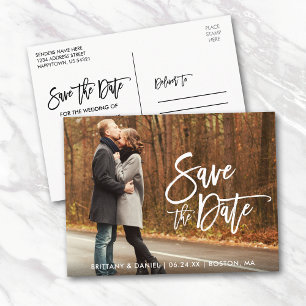 Couple Photo Save The Date Modern Brush Script Postcard