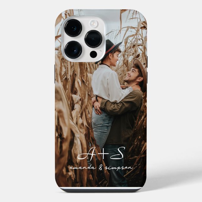 Couple Photo Script Names Monogrammed iPhone Case (Back)