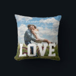 Couple Photo Simple Love Add Name Text and Message Cushion<br><div class="desc">Love Couple Photo Throw Pillow. Searching for the ideal couple pillow? This pillow is customisable you can add two different photos, the couple names, a short text, and a loving word like "amor", Showcase your favourite wedding photos, imagine resting your head on this pillow full of romance, one of a...</div>
