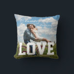 Couple Photo Simple Love Add Name Text and Message Cushion<br><div class="desc">Love Couple Photo Throw Pillow. Searching for the ideal couple pillow? This pillow is customisable you can add two different photos, the couple names, a short text, and a loving word like "amor", Showcase your favourite wedding photos, imagine resting your head on this pillow full of romance, one of a...</div>