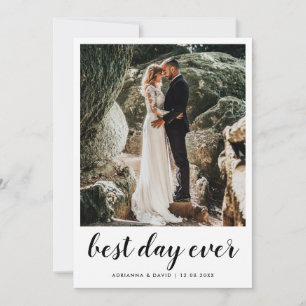 Couple Photo Wedding Best Day Ever Modern Script Thank You Card