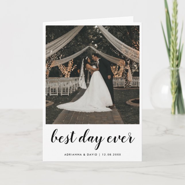 Couple Photo Wedding Best Day Ever Modern Script Thank You Card (Front)