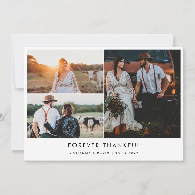 Couple Photo Wedding Forever Thankful Typography Thank You Card (Front)
