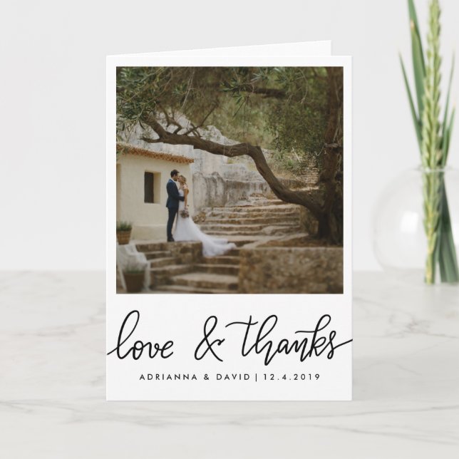 Couple Photo Wedding Love And Thanks Script Thank You Card (Front)