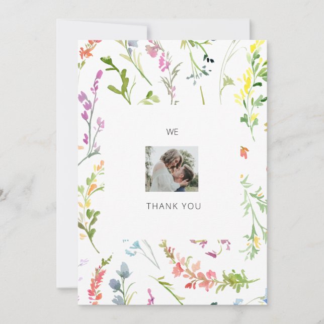 Couple Photo Wedding Wildflower Thank You Card (Front)