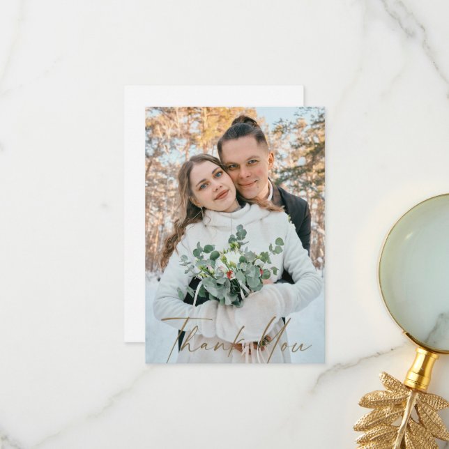 Couple Photo Winter Wedding Blank Thank You Card (Front/Back In Situ)