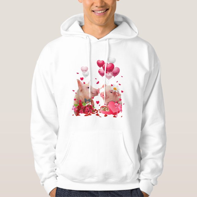 Couple Pig Love Hearts Balloons Valentines Day Lov Hoodie (Front)