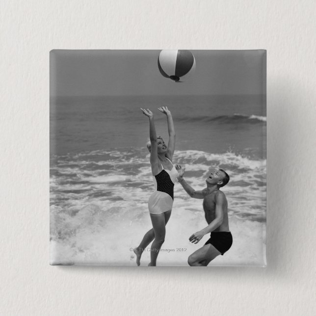 Couple Playing with a Beachball 15 Cm Square Badge (Front)