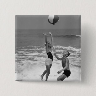 Couple Playing with a Beachball 15 Cm Square Badge