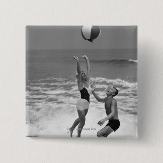 Couple Playing with a Beachball 15 Cm Square Badge