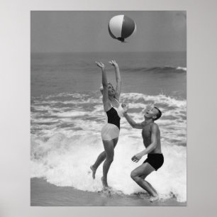 Couple Playing with a Beachball Poster