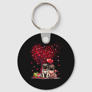 Couple Pugs Cotume Valentine's Day Tree Cute Heart Key Ring