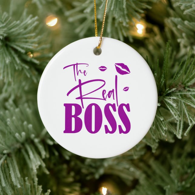 Couple quote: The real boss/ The boss Ceramic Tree Decoration (Tree)