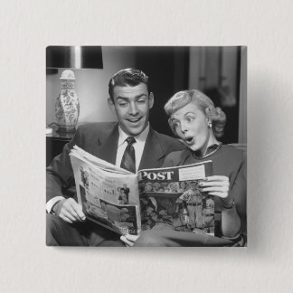 Couple Reading Magazine 15 Cm Square Badge