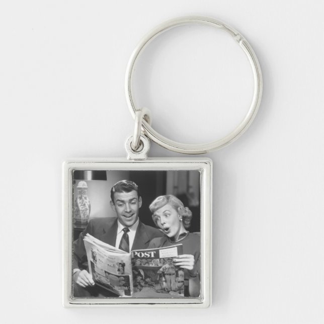 Couple Reading Magazine Key Ring (Front)