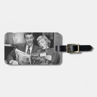 Couple Reading Magazine Luggage Tag