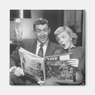 Couple Reading Magazine Magnet