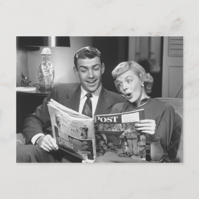 Couple Reading Magazine Postcard (Front)