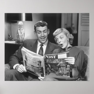 Couple Reading Magazine Poster