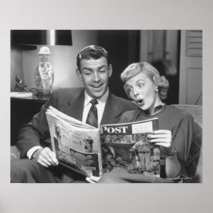 Couple Reading Magazine Poster