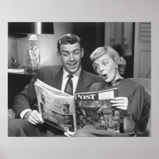 Couple Reading Magazine Poster