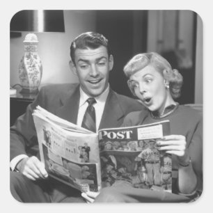 Couple Reading Magazine Square Sticker