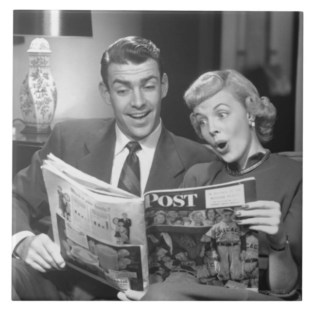 Couple Reading Magazine Tile (Front)